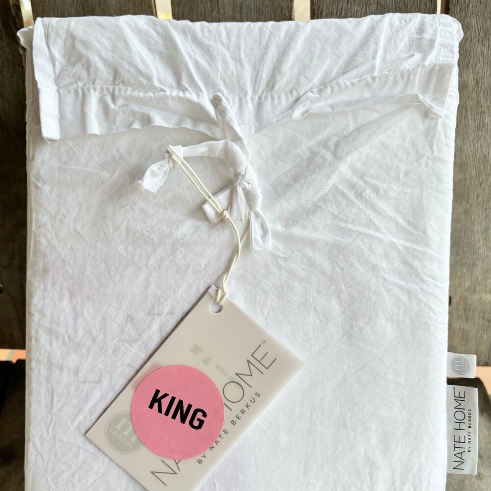Nate Berkus  4-pc King Size Cotton SNOW WHITE Sheet Set - 100% Cotton Percale
